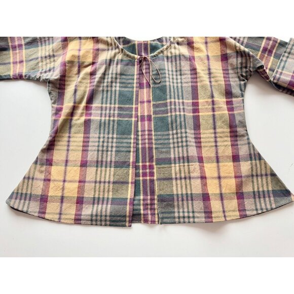 Vintage 00's Yellow Green Plaid Cotton Canvas Open Front Jacket, One Size - Picture 9 of 14